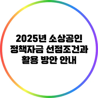 2025년 소상공인 정책자금: 선점조건과 활용 방안 안내