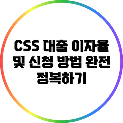 CSS 대출 이자율 및 신청 방법 완전 정복하기