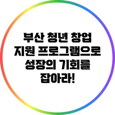 부산 청년 창업 지원 프로그램으로 성장의 기회를 잡아라!