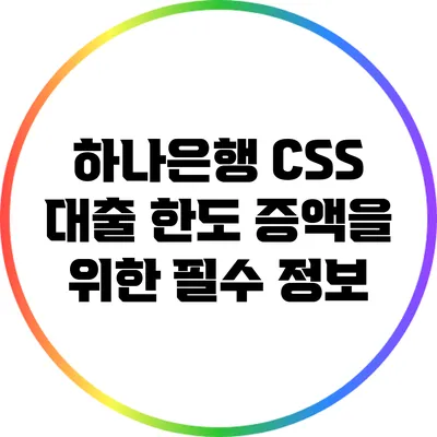 하나은행 CSS 대출 한도 증액을 위한 필수 정보