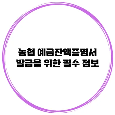 농협 예금잔액증명서 발급을 위한 필수 정보