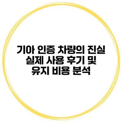 기아 인증 차량의 진실: 실제 사용 후기 및 유지 비용 분석