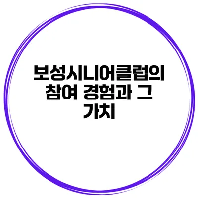 보성시니어클럽의 참여 경험과 그 가치